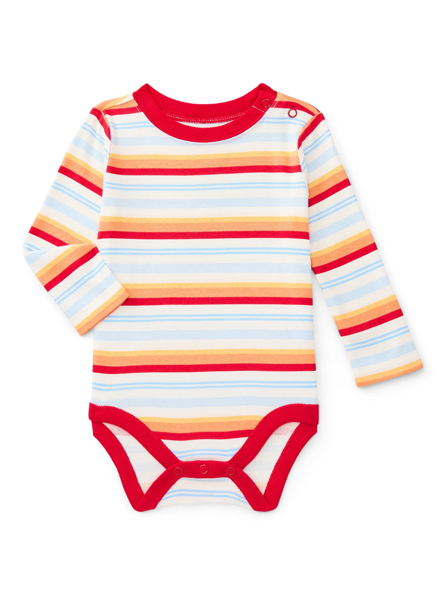 Wonder Nation Baby Boys Cotton Striped Bodysuit with Long Sleeves, Sizes 0M-24M