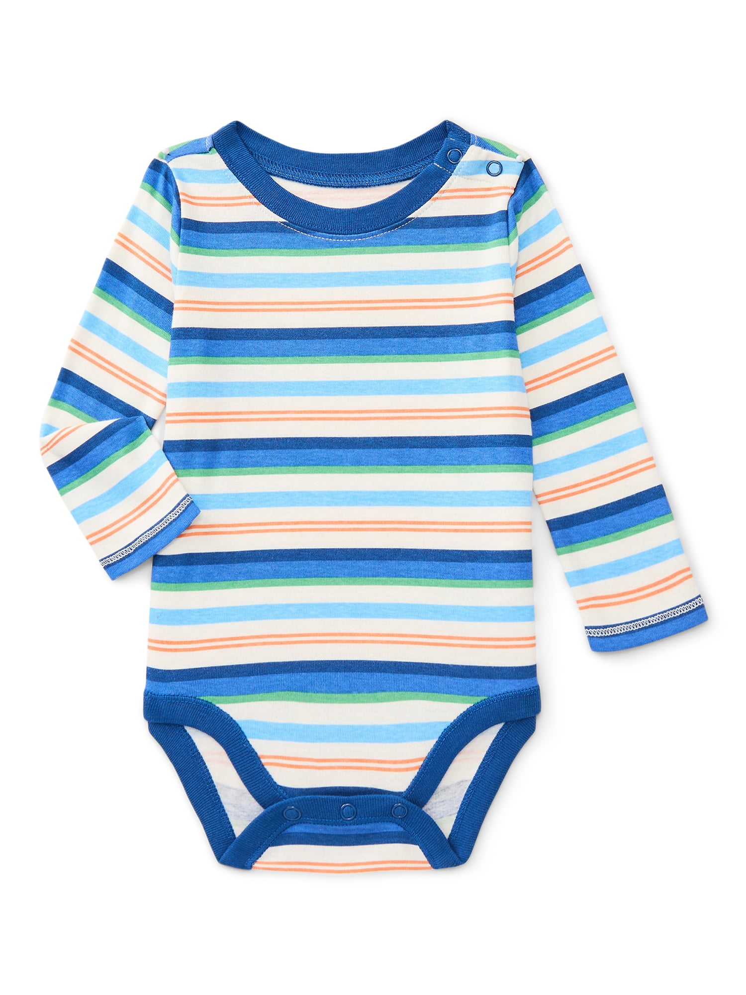 Wonder Nation Baby Boy Long Sleeve Striped Bodysuit, Sizes 0-24 Months