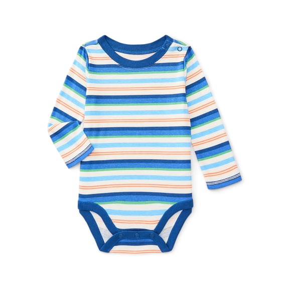 Wonder Nation Baby Boys Cotton Striped Bodysuit with Long Sleeves, Sizes 0M-24M