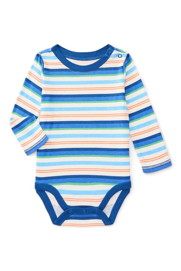 Baby Boy Long Sleeve Striped Bodysuit, Sizes 0-24 Months