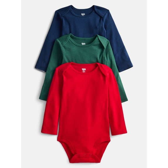Wonder Nation Baby Boys' Solid Bodysuit with Long Sleeves, 3-Piece, Sizes 0M-24M