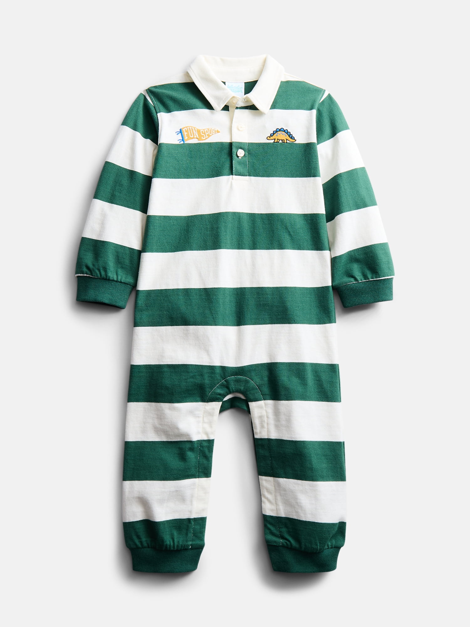Wonder Nation Baby Boy’s Embroidered Collared Romper with Long Sleeves, Sizes 0/3M-24M