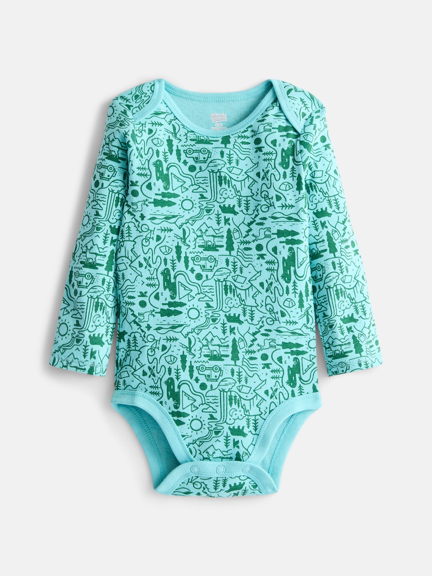 Wonder Nation Baby Boys Graphic Cotton Bodysuit with Long Sleeves, Sizes 0M-24M