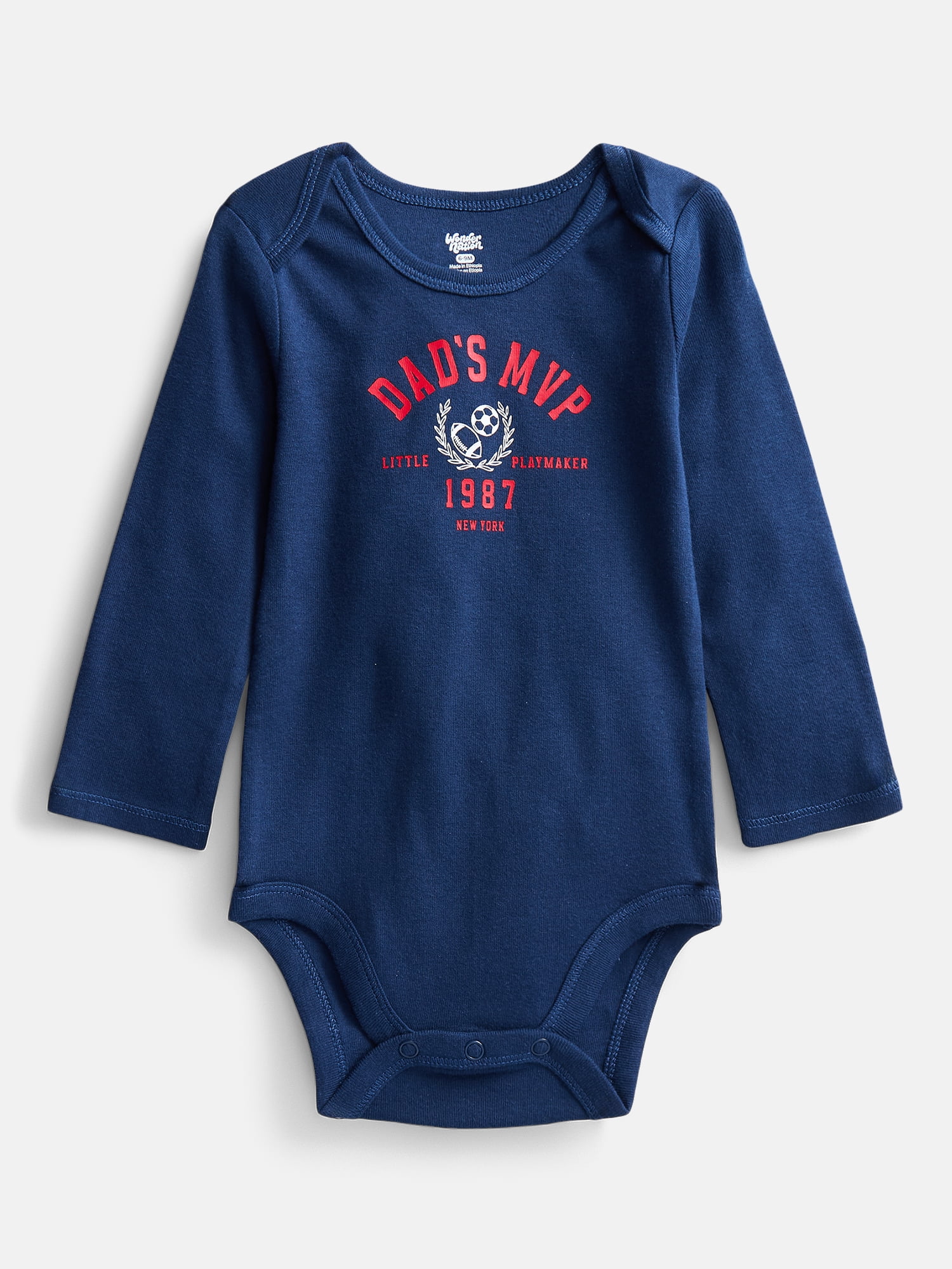Wonder Nation Baby Boys' Graphic Cotton Bodysuit with Long Sleeves, Sizes 0M-24M