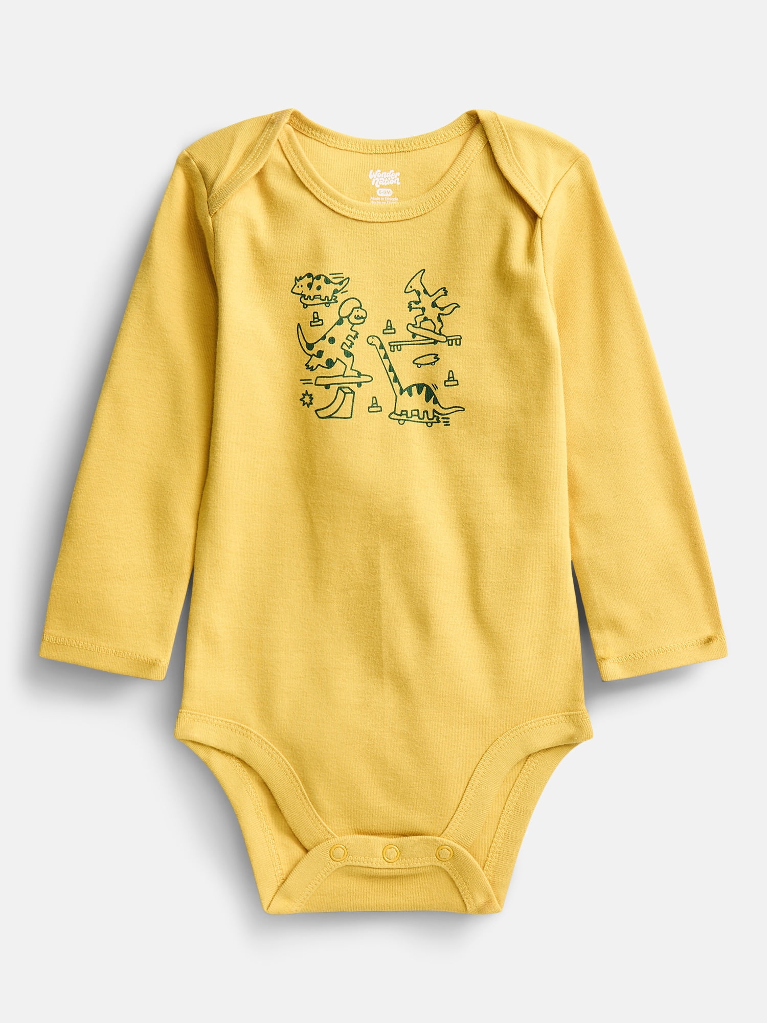 Wonder Nation Baby Boys' Graphic Cotton Bodysuit with Long Sleeves, Sizes 0M-24M
