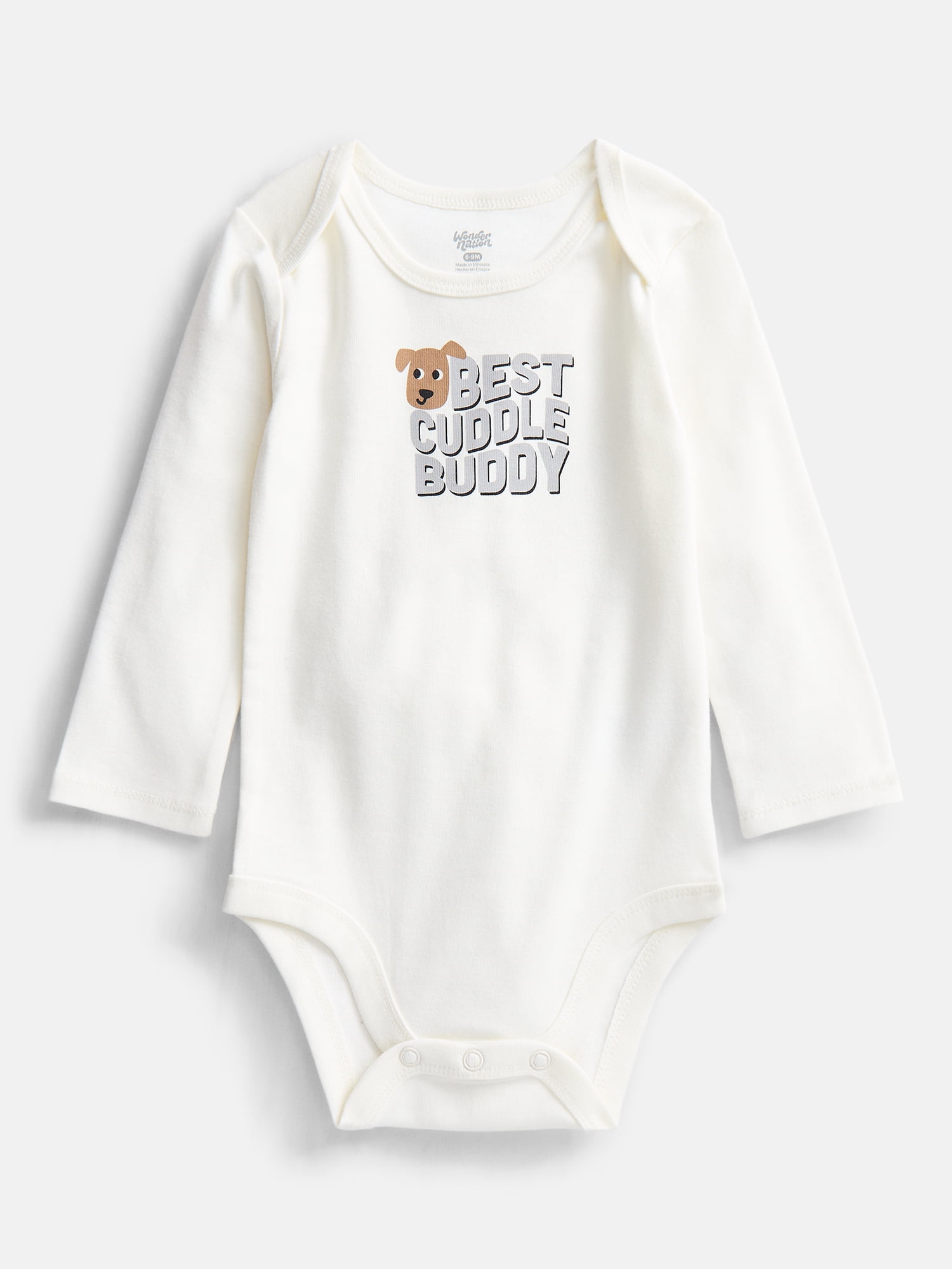 Wonder Nation Baby Boys' Graphic Cotton Bodysuit with Long Sleeves, Sizes 0M-24M