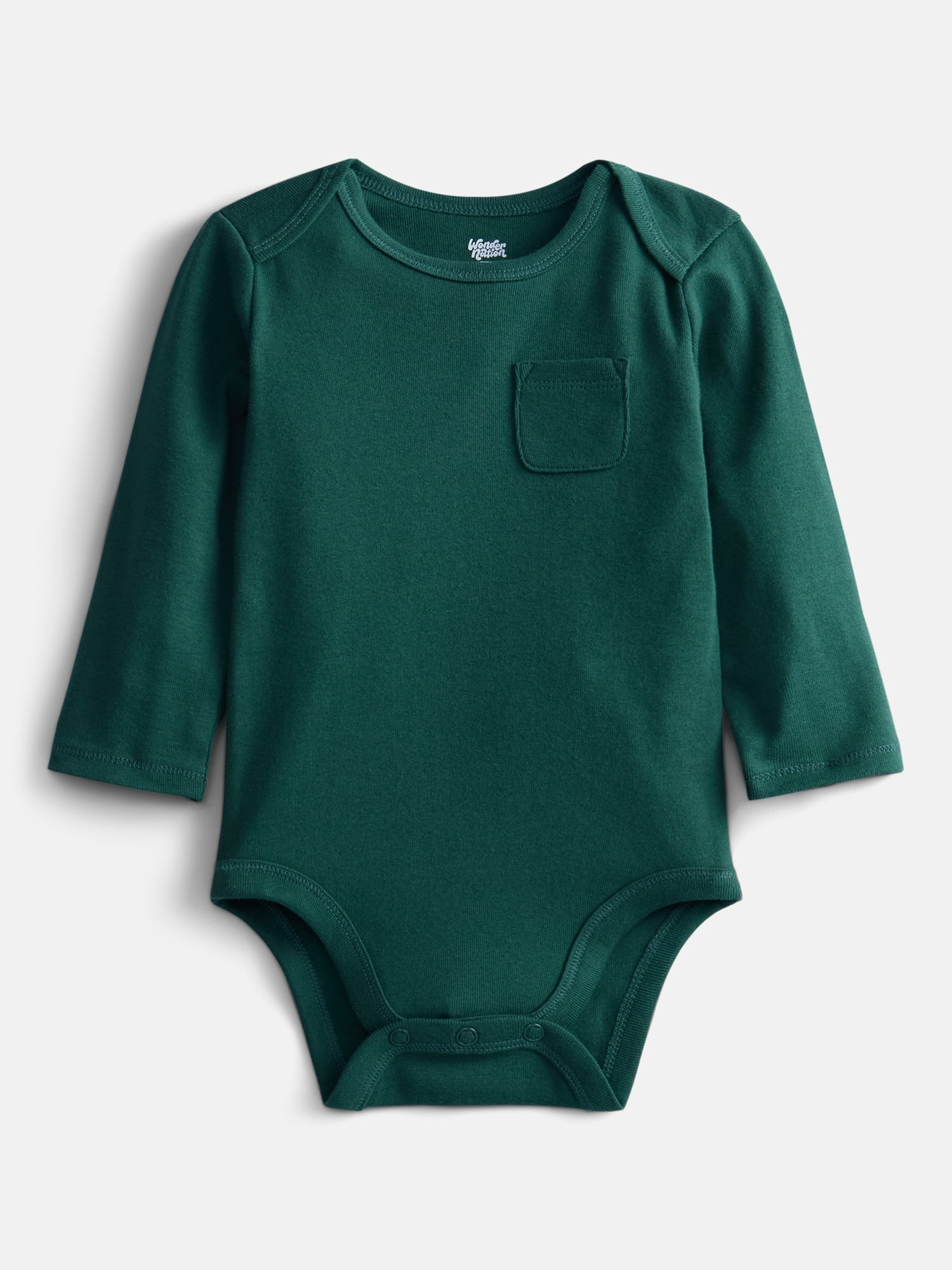 Wonder Nation Baby Boys' Cotton Pocket Bodysuit with Long Sleeves, Sizes 0M-24M