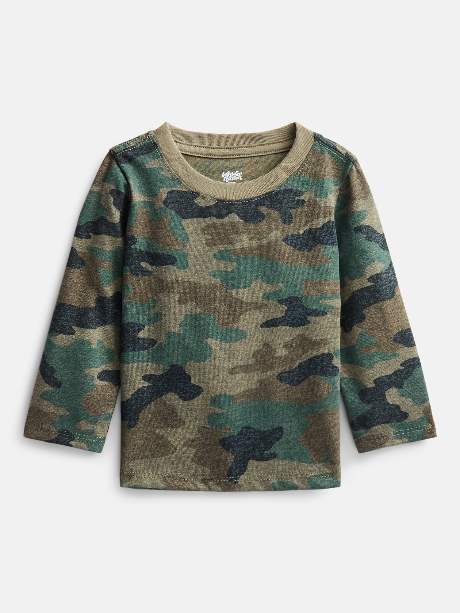 Wonder Nation Baby and Toddler Boys' Print Tee with Long Sleeves, Sizes 0M-5T