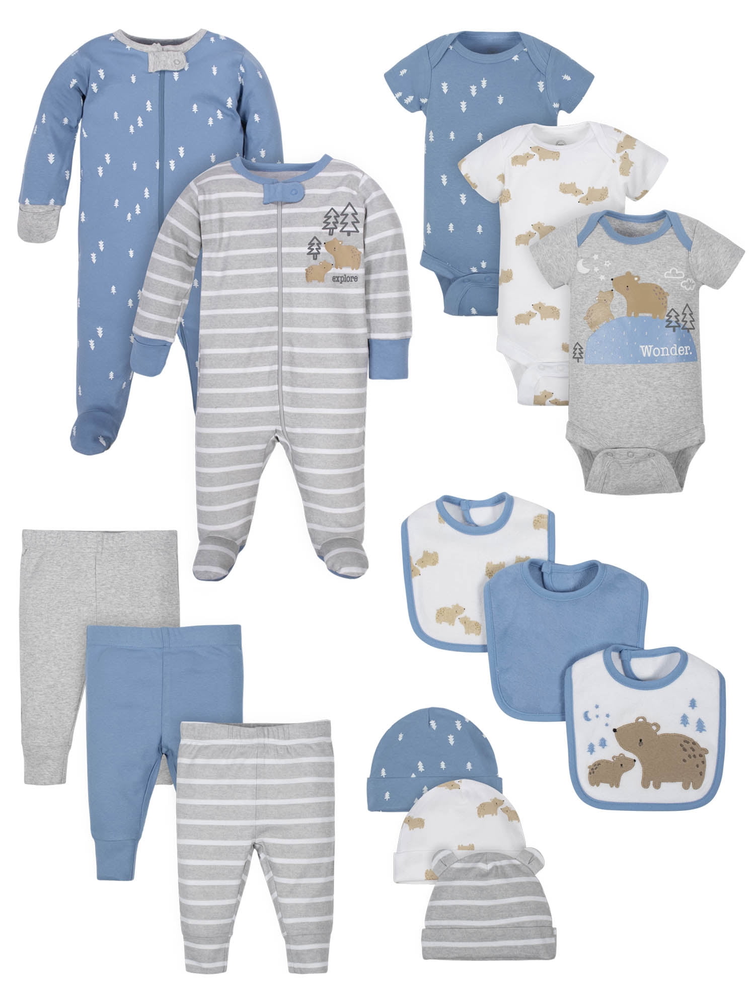 Wonder Nation Baby Boy Newborn Clothes Essentials Gift Set 14 Piece Walmart