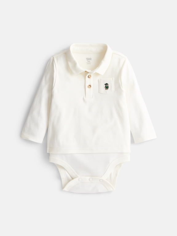 Baby Boys' Cotton Polo Bodysuit with Long Sleeves, Sizes 0M-24M