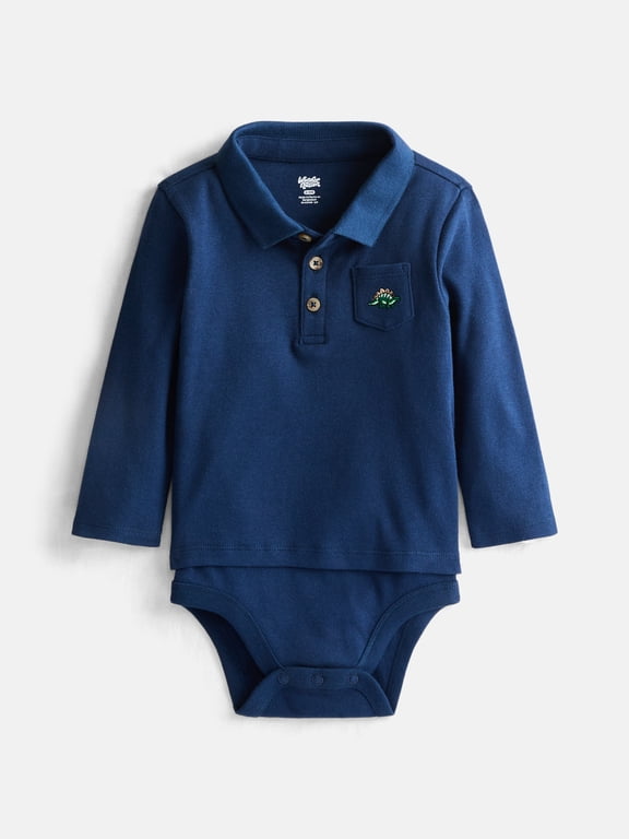 Baby Boys' Cotton Polo Bodysuit with Long Sleeves, Sizes 0M-24M