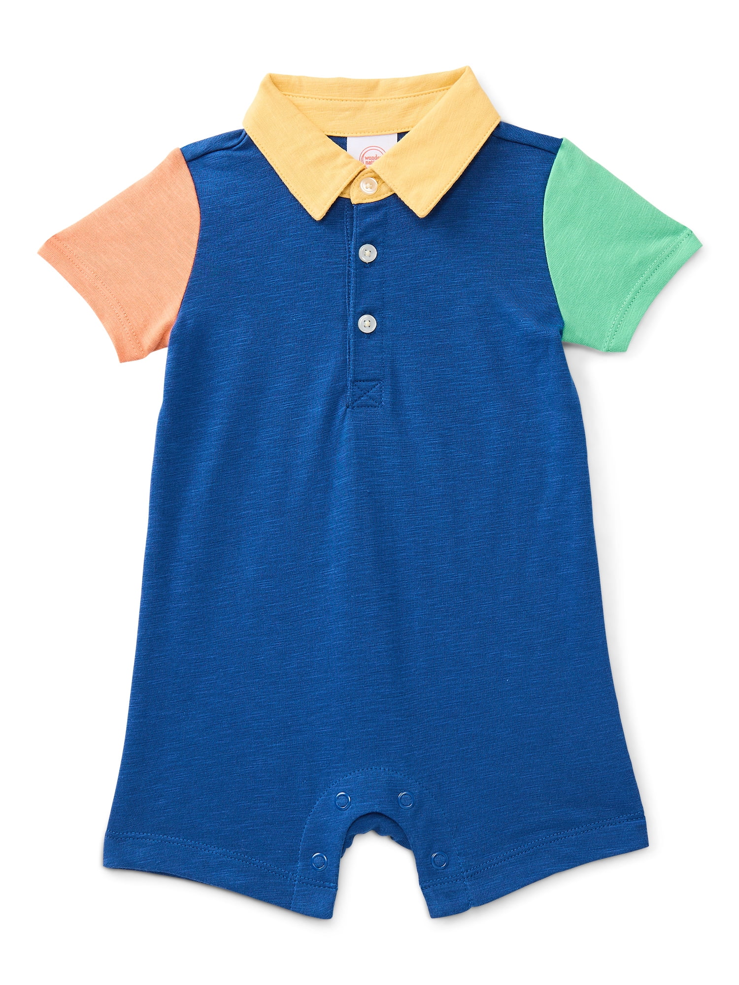 Wonder Nation Baby Boys' Polo Shortie Romper with Short Sleeves, Sizes 0/3M-24M