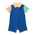 thumbnail image 1 of Wonder Nation Baby Boys' Polo Shortie Romper with Short Sleeves, Sizes 0/3M-24M, 1 of 3
