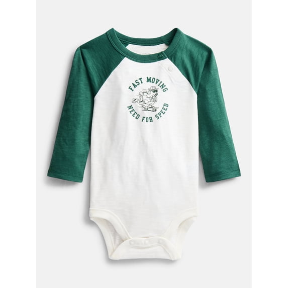 Wonder Nation Baby Boys' Graphic Cotton Bodysuit with Long Raglan Sleeves, Sizes 0M-24M
