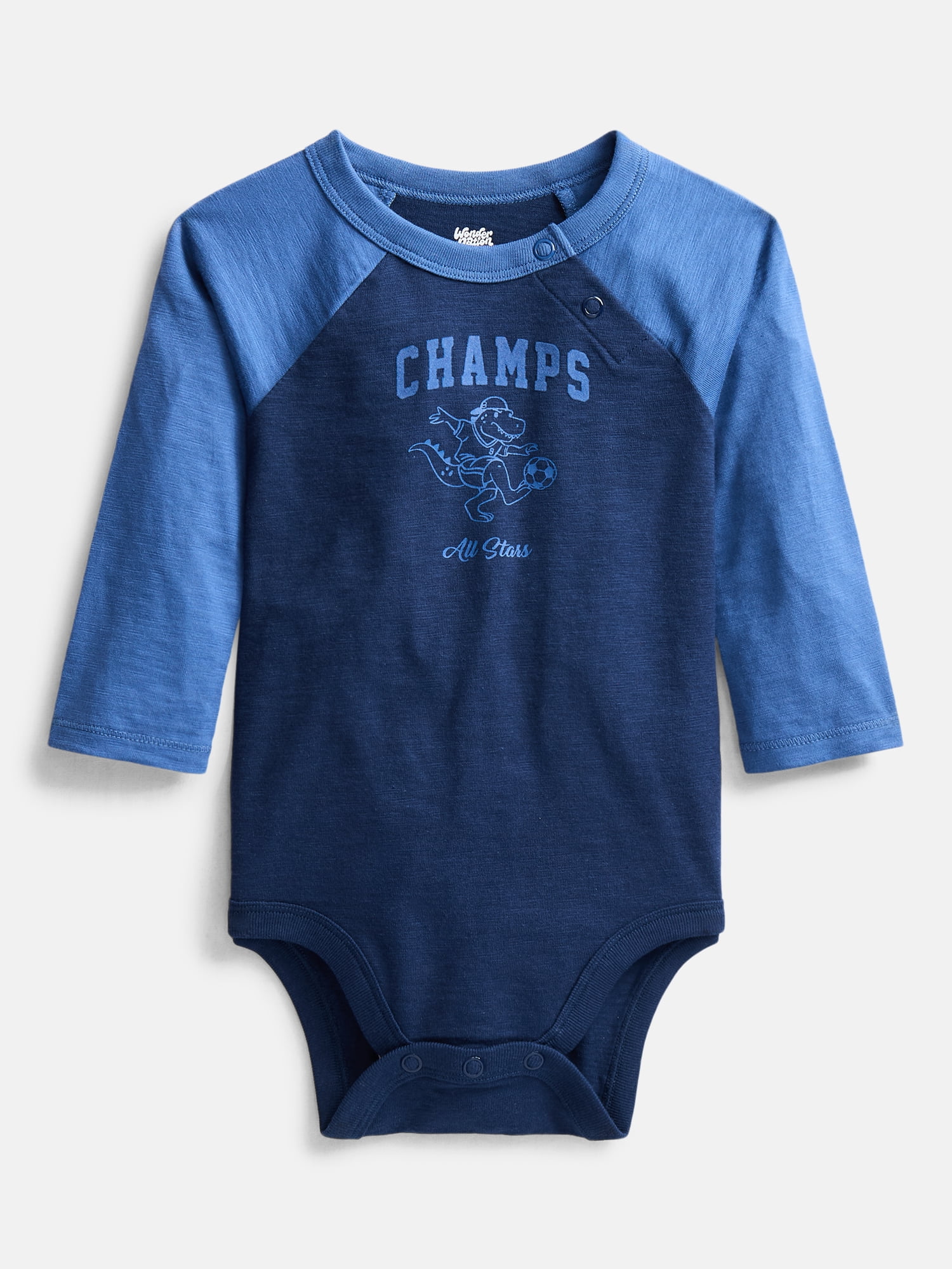 Wonder Nation Baby Boys' Graphic Cotton Bodysuit with Long Raglan Sleeves, Sizes 0M-24M