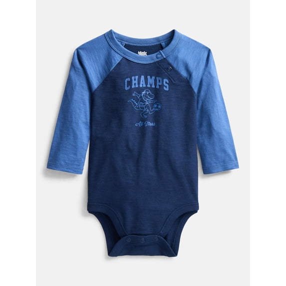 Wonder Nation Baby Boys' Graphic Cotton Bodysuit with Long Raglan Sleeves, Sizes 0M-24M