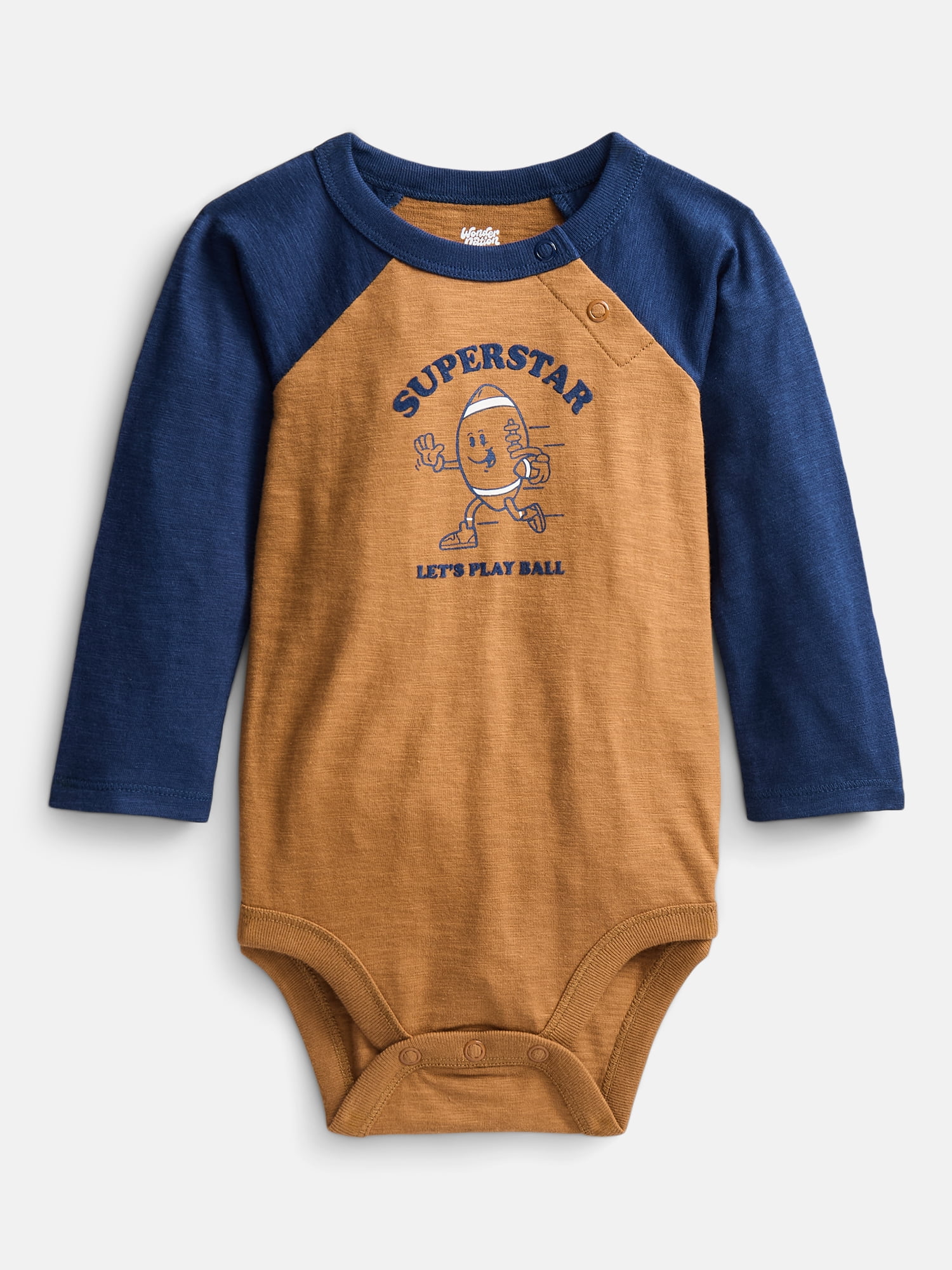 Wonder Nation Baby Boys' Graphic Cotton Bodysuit with Long Raglan Sleeves, Sizes 0M-24M