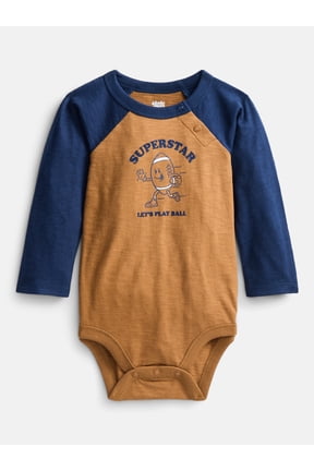 Baby Boys' Graphic Cotton Bodysuit with Long Raglan Sleeves, Sizes 0M-24M