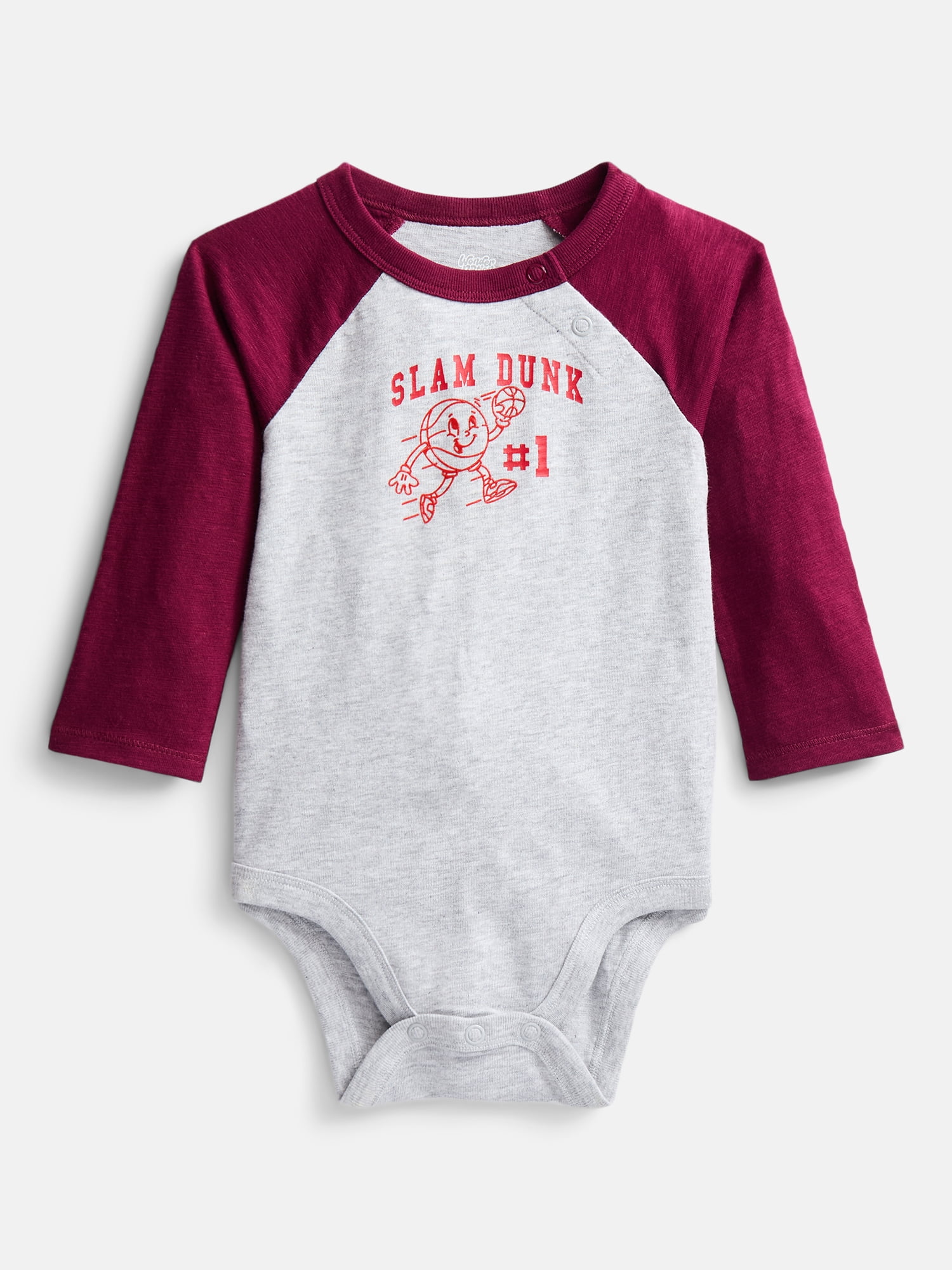 Wonder Nation Baby Boys' Graphic Cotton Bodysuit with Long Raglan Sleeves, Sizes 0M-24M