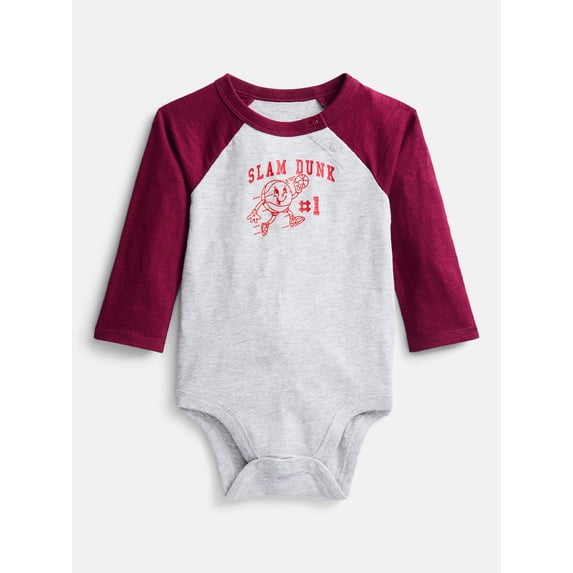 Wonder Nation Baby Boys' Graphic Cotton Bodysuit with Long Raglan Sleeves, Sizes 0M-24M