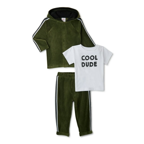 Wonder Nation Baby Boy Ribbed Knit Hoodie, Pants and Tee, 3 Piece Outfit Set, Sizes 0/3M-24M