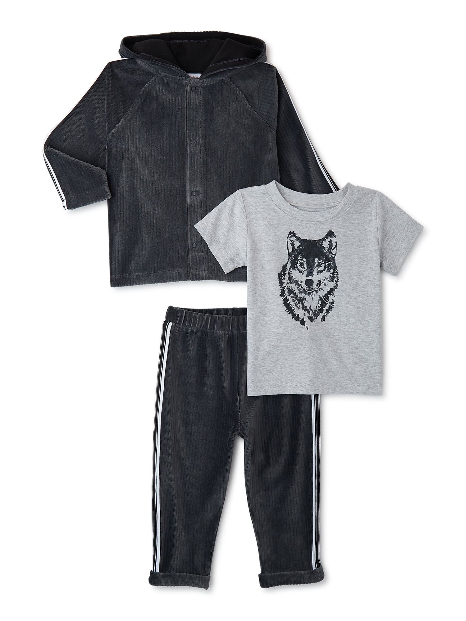 Wonder Nation Baby Boy Ribbed Knit Hoodie, Pants and Tee, 3 Piece