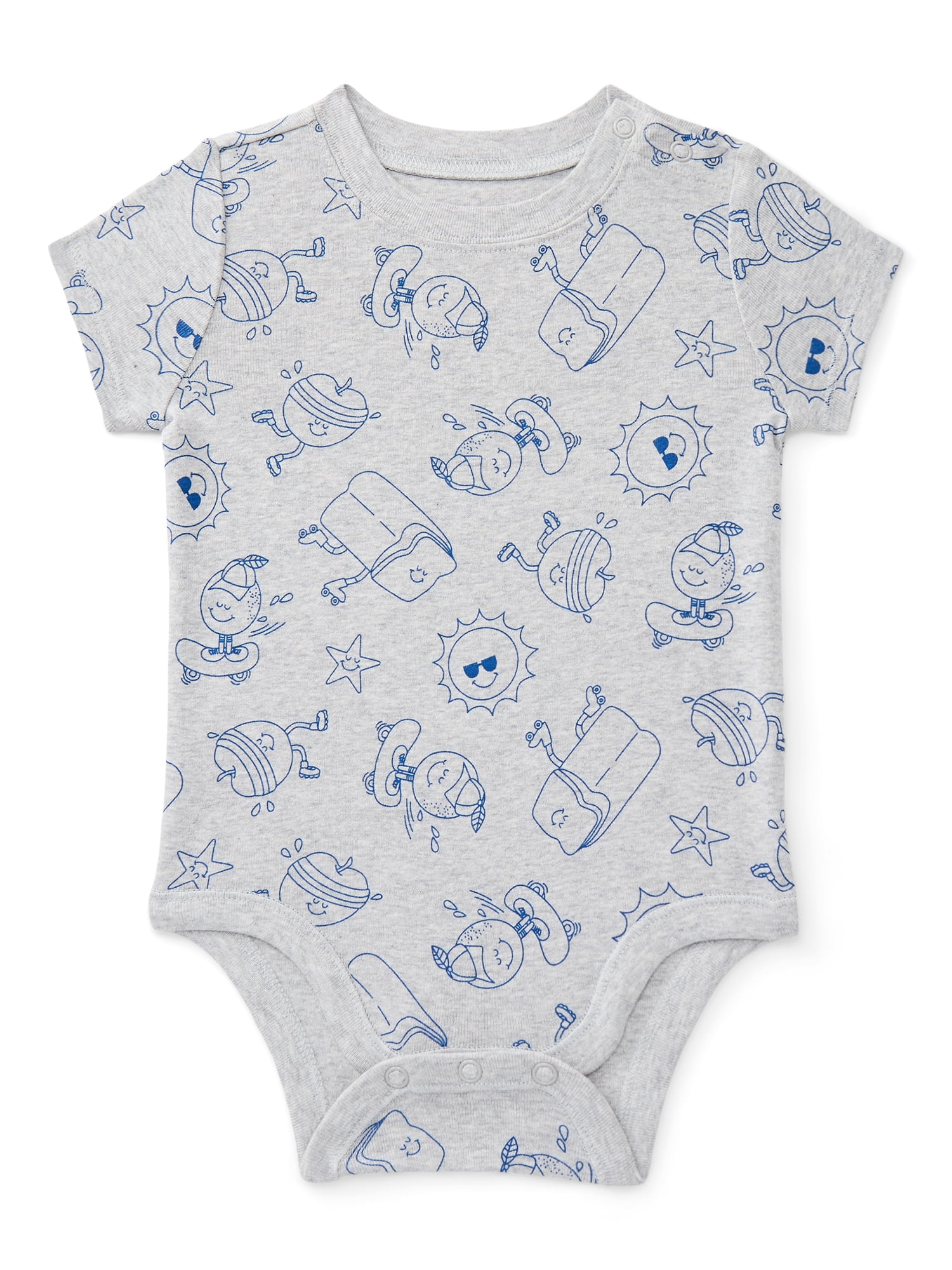 Wonder Nation Baby Boys Cotton Printed Bodysuit with Short Sleeves, Sizes 0M-24M