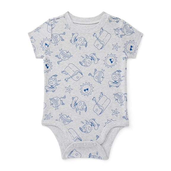 Wonder Nation Baby Boys Cotton Printed Bodysuit with Short Sleeves, Sizes 0M-24M