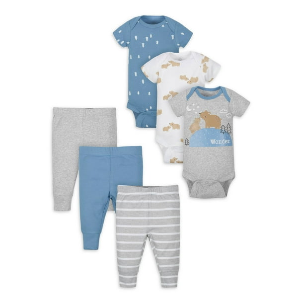 Wonder Nation Baby Boy Short Sleeve Bodysuit and Pants Gift Set, 6 ...