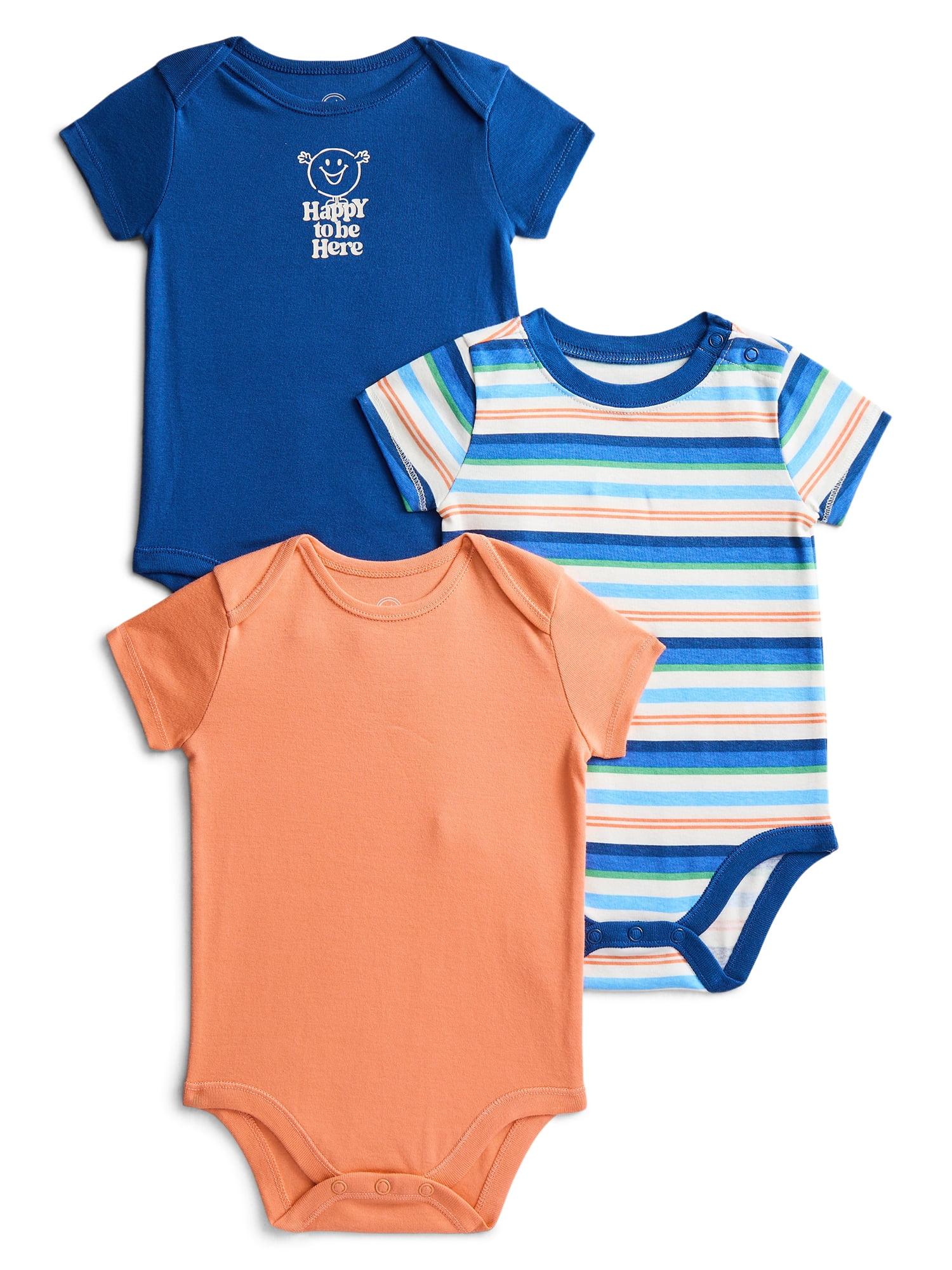 Wonder Nation Baby Boys Bodysuit with Short Sleeves, 3-Pack, Sizes 0-24M