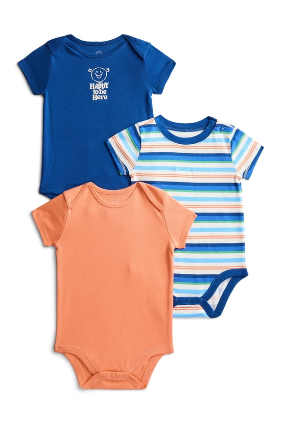 Baby Boys Bodysuit with Short Sleeves, 3-Pack, Sizes 0-24 Months