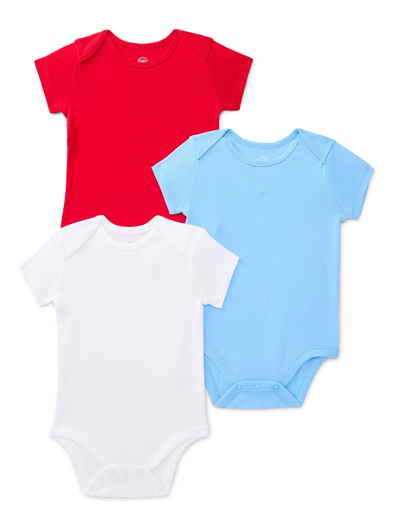 Wonder Nation Baby Boys Bodysuit with Short Sleeves, 3-Pack, Sizes 0-24M