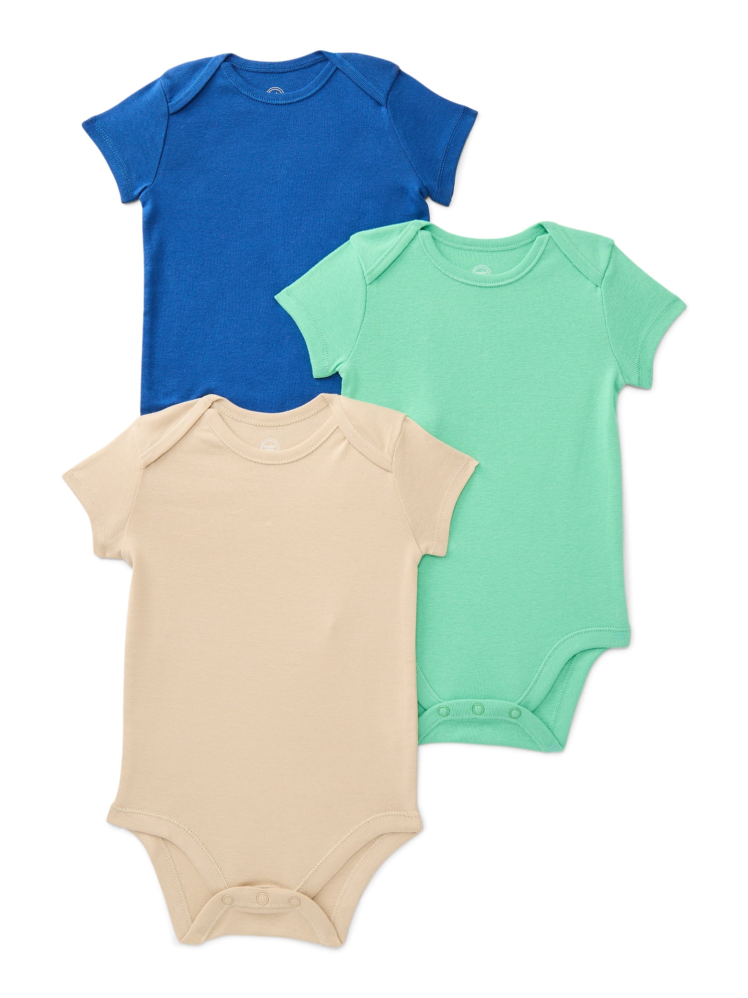 Wonder Nation Baby Boys Bodysuit with Short Sleeves, 3-Pack, Sizes 0-24M