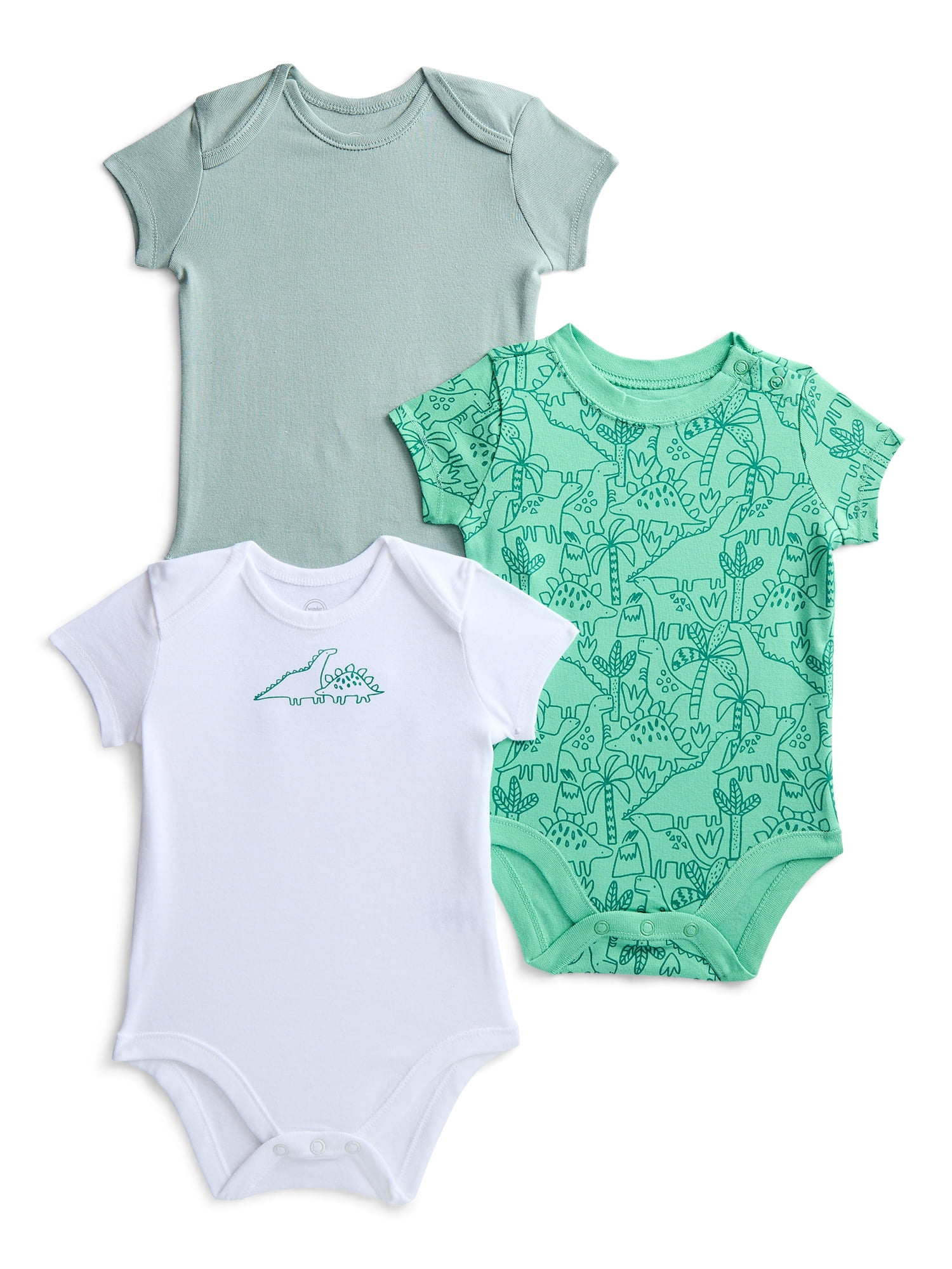 Wonder Nation Baby Boys Bodysuit with Short Sleeves, 3-Pack, Sizes 0-24M