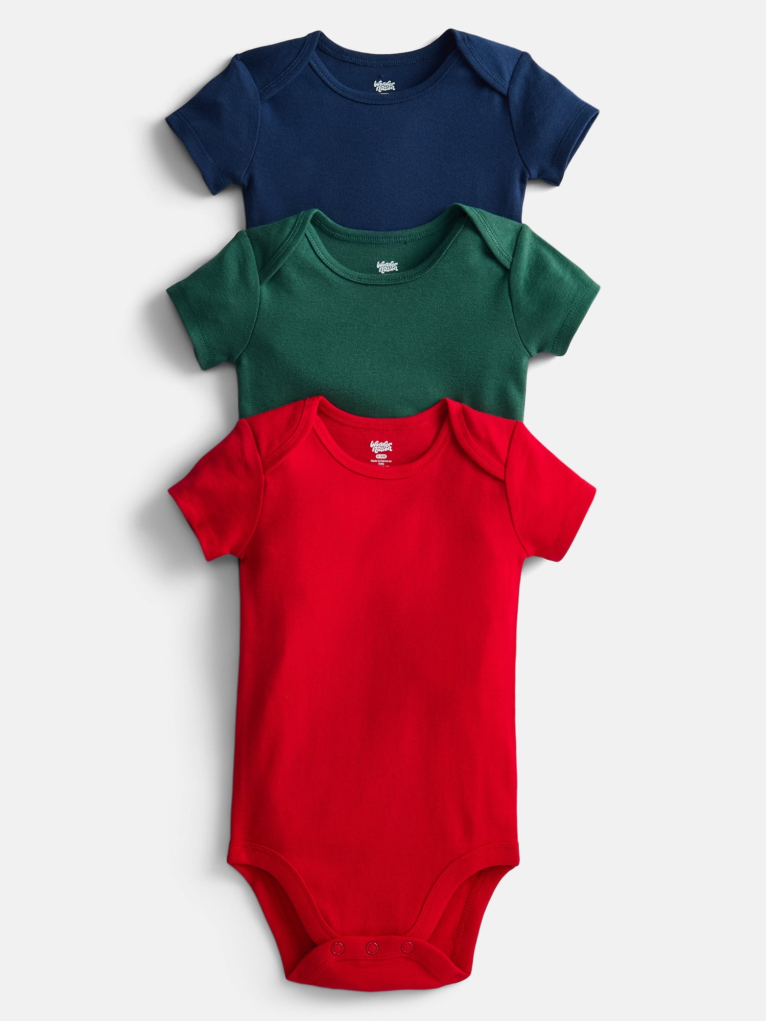 Wonder Nation Baby Boys' Solid Bodysuit with Short Sleeves, 3-Piece, Sizes 0M-24M