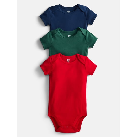 Wonder Nation Baby Boys' Solid Bodysuit with Short Sleeves, 3-Piece, Sizes 0M-24M