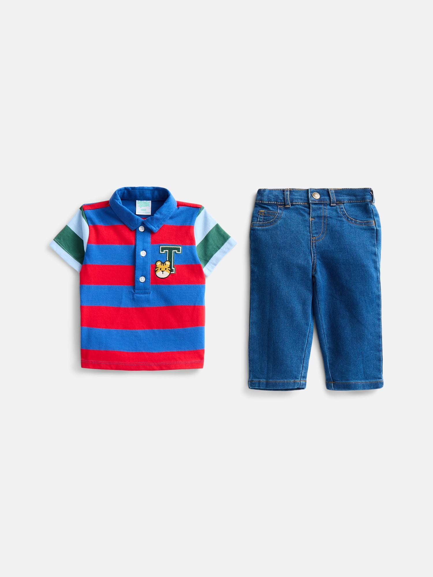 Wonder Nation Baby Boys Striped Polo Shirt and Pants Set, 2-Piece, Sizes 0/3M-24M