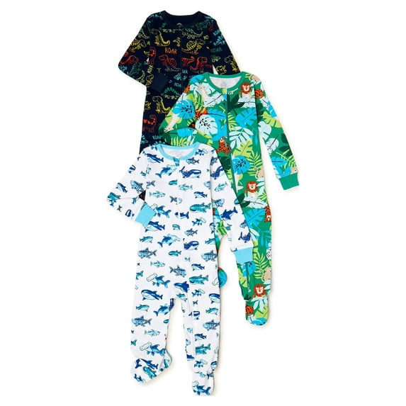 Wonder Nation Baby Boy Snug Fit Sleep and Play Pajamas, 3-Pack, 12 Months-24 Months