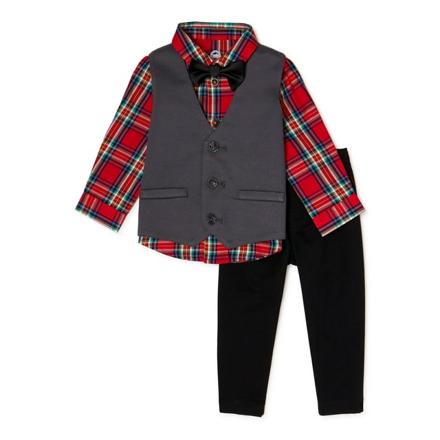 Wonder Nation Baby Boy & Toddler Boy Button Down Shirts, Vests, & Pants Dressy Outfit Set, 3-Piece (0/3M-5T)