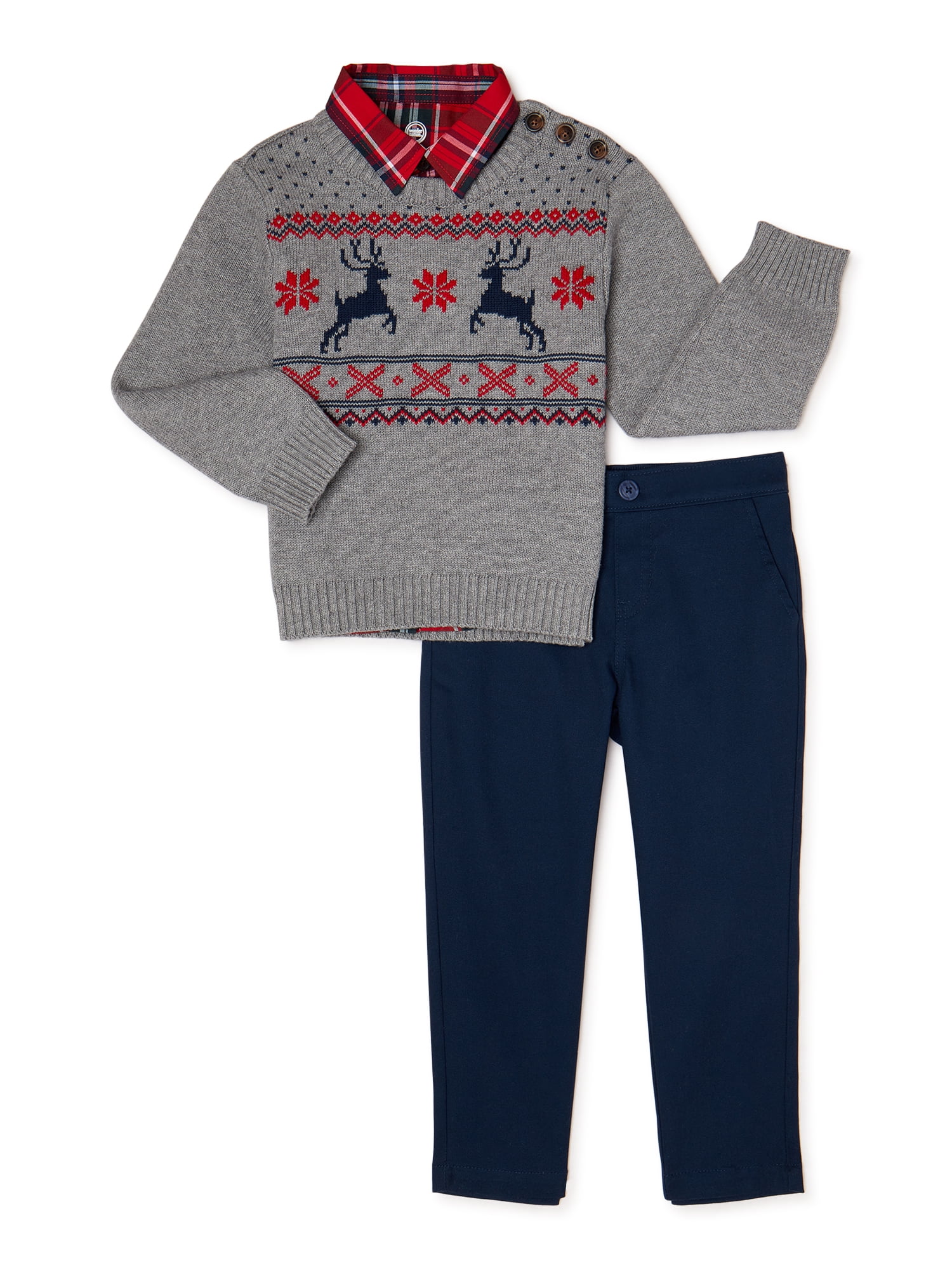 Wonder Nation Baby Boy & Toddler Boy Holiday Sweater, ButtonUp Shirt