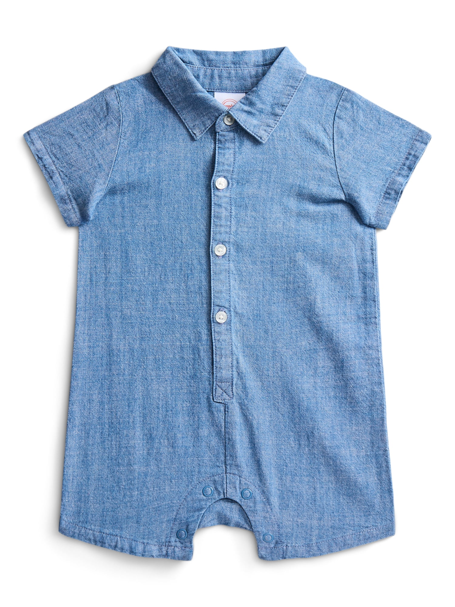 Wonder Nation Baby Boys Cotton Denim Shortie Romper with Short Sleeves, Sizes 0/3M-24M