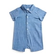 thumbnail image 1 of Wonder Nation Baby Boys Cotton Denim Shortie Romper with Short Sleeves, Sizes 0/3M-24M, 1 of 3