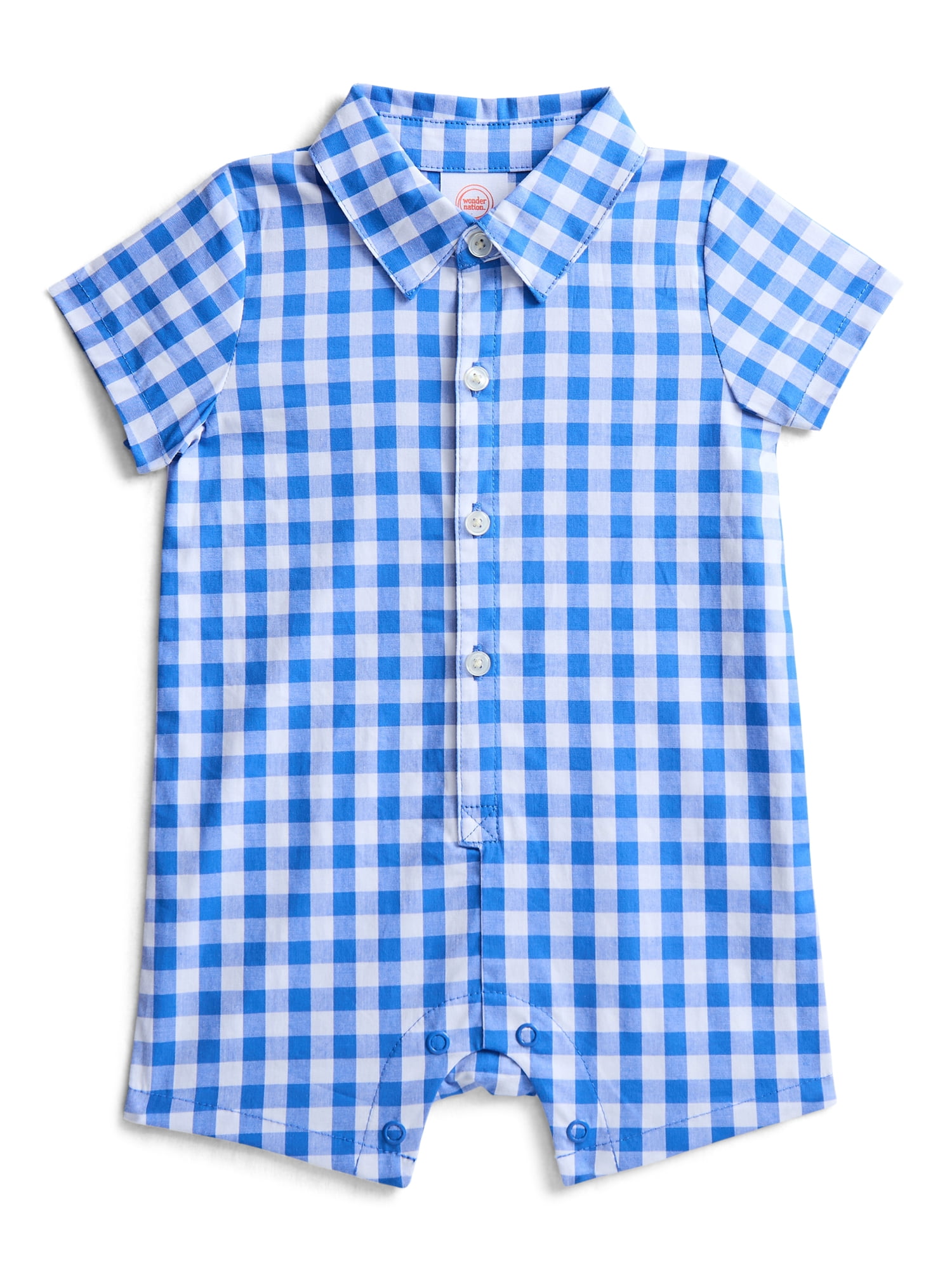 Wonder Nation Baby Boys Woven Shortie Romper with Short Sleeves, Sizes 0/3M-24M