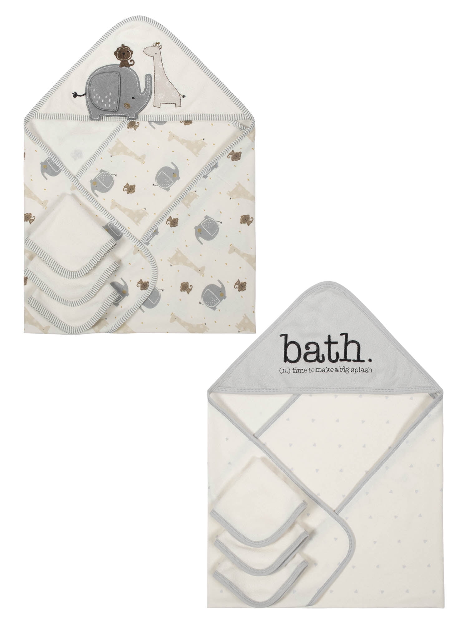 Wonder Nation Baby Boy or Girl Gender Neutral Hooded Towel and Washcloth Shower Gift Set, 8