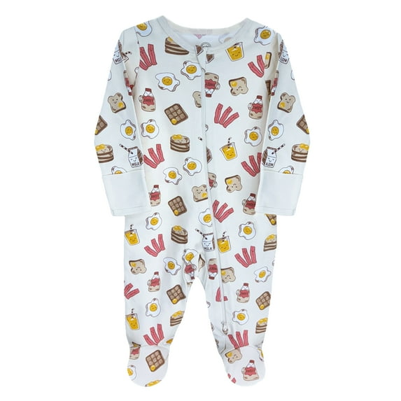 Wonder Nation Baby Boy or Girl Zip Front Footed Sleep and Play Pajamas, Delicate Ivory Breakfast, Preemieie 6 to 9 Months