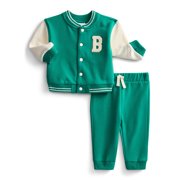 Wonder Nation Baby Boys Varsity Jacket and Jogger Pants Matching Set, 2-Piece, Sizes 0/3M-24M
