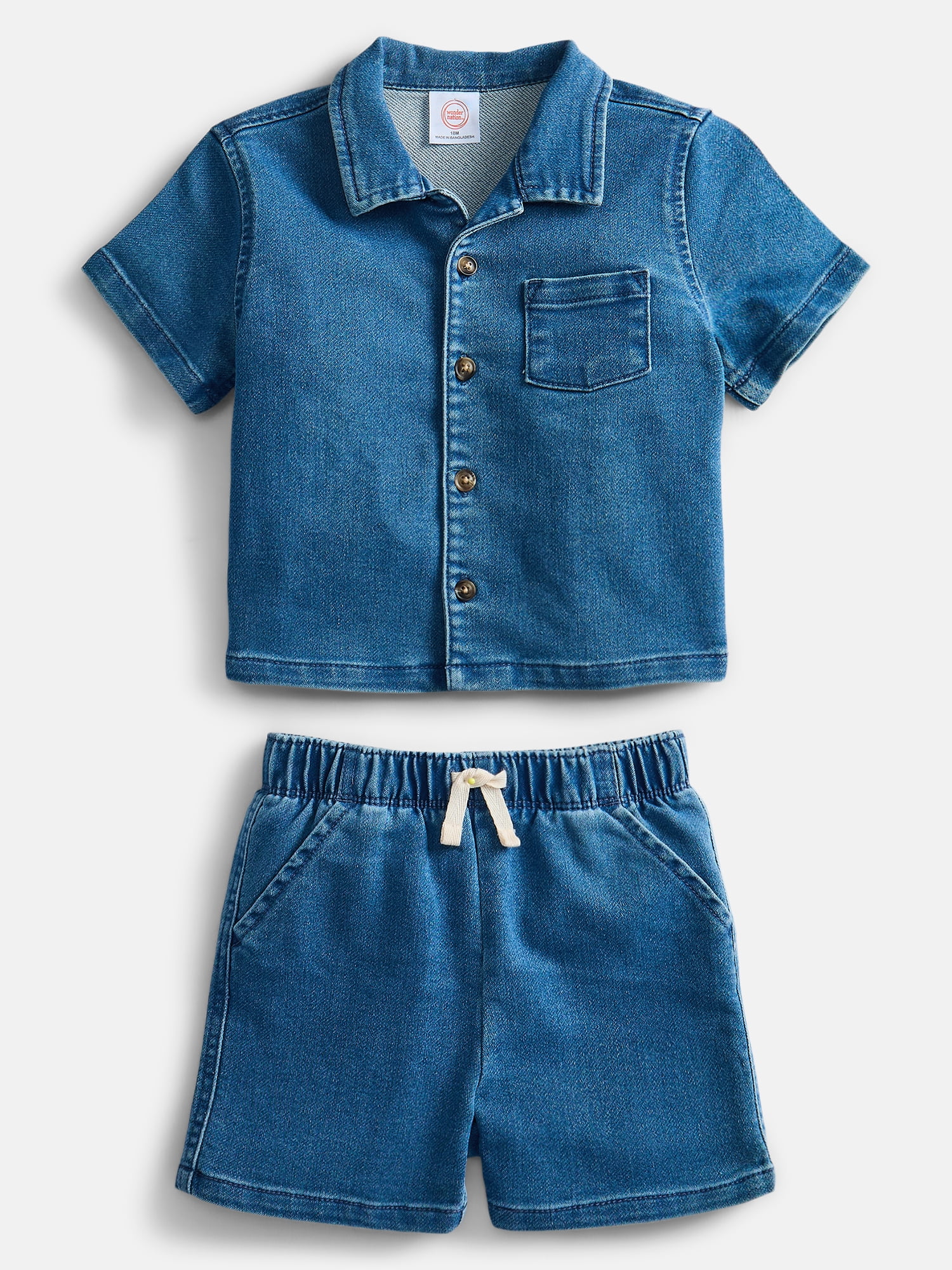 Wonder Nation Baby Boys Short Sleeve Collared Button Top and Matching Shorts Set, Sizes 0/2M-24M