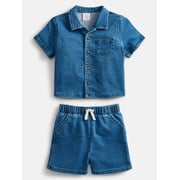 Baby Boys Short Sleeve Collared Button Top and Matching Shorts Set, Sizes 0/2M-24M