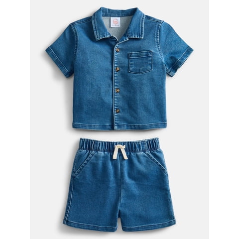 Wonder Nation Baby Boys Short Sleeve Collared Button Top and Matching Shorts Set, Sizes 0/2M-24M