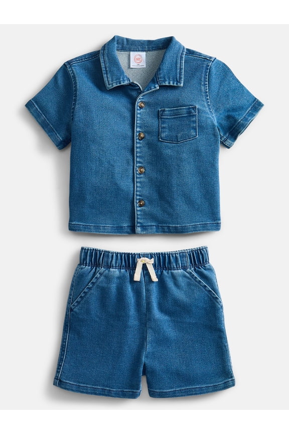 Baby Boys Short Sleeve Collared Button Top and Matching Shorts Set, Sizes 0/2M-24M